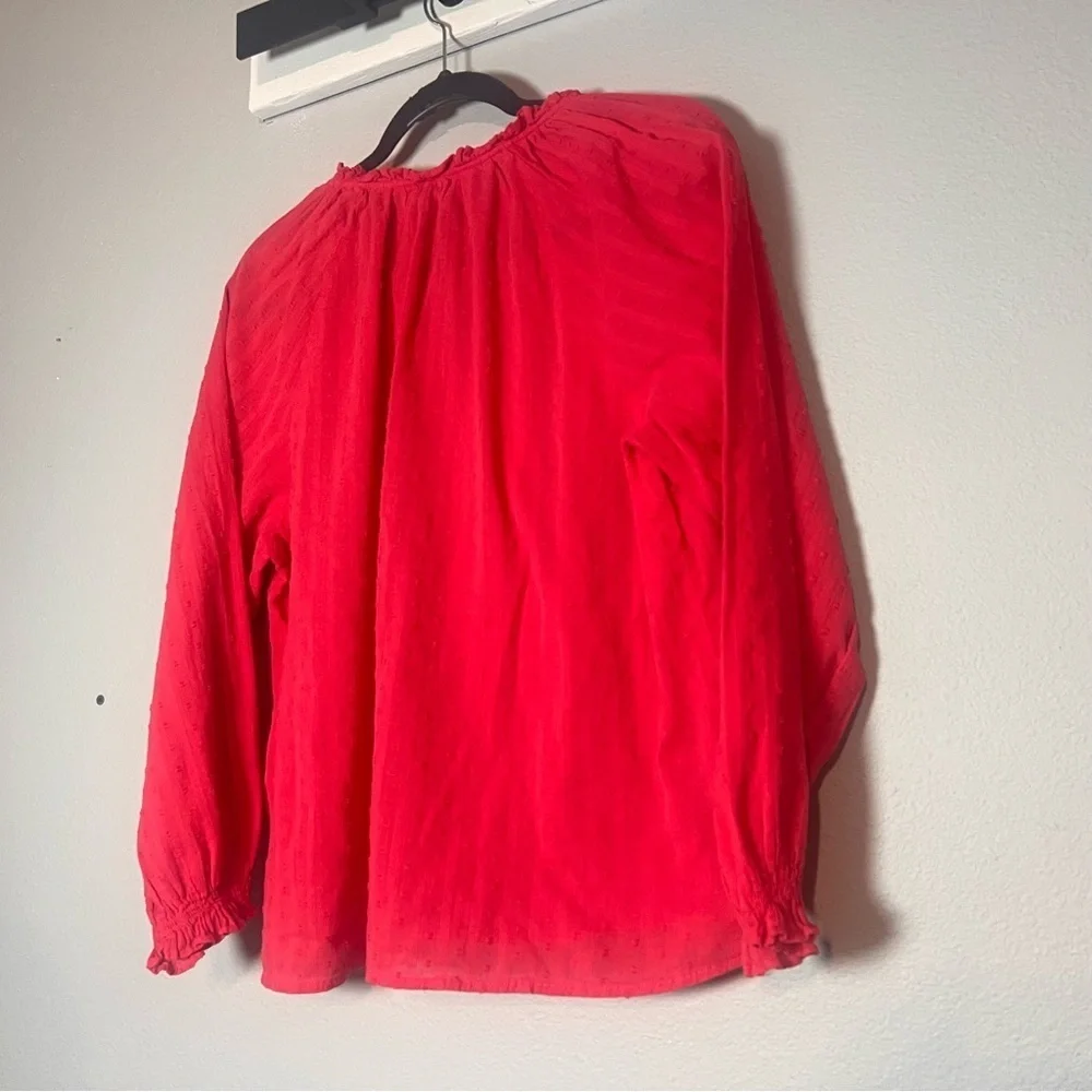 J. Crew Novelty Artist Top Blouse Hot Pink Swiss Dot Stripes Cotton Size Large